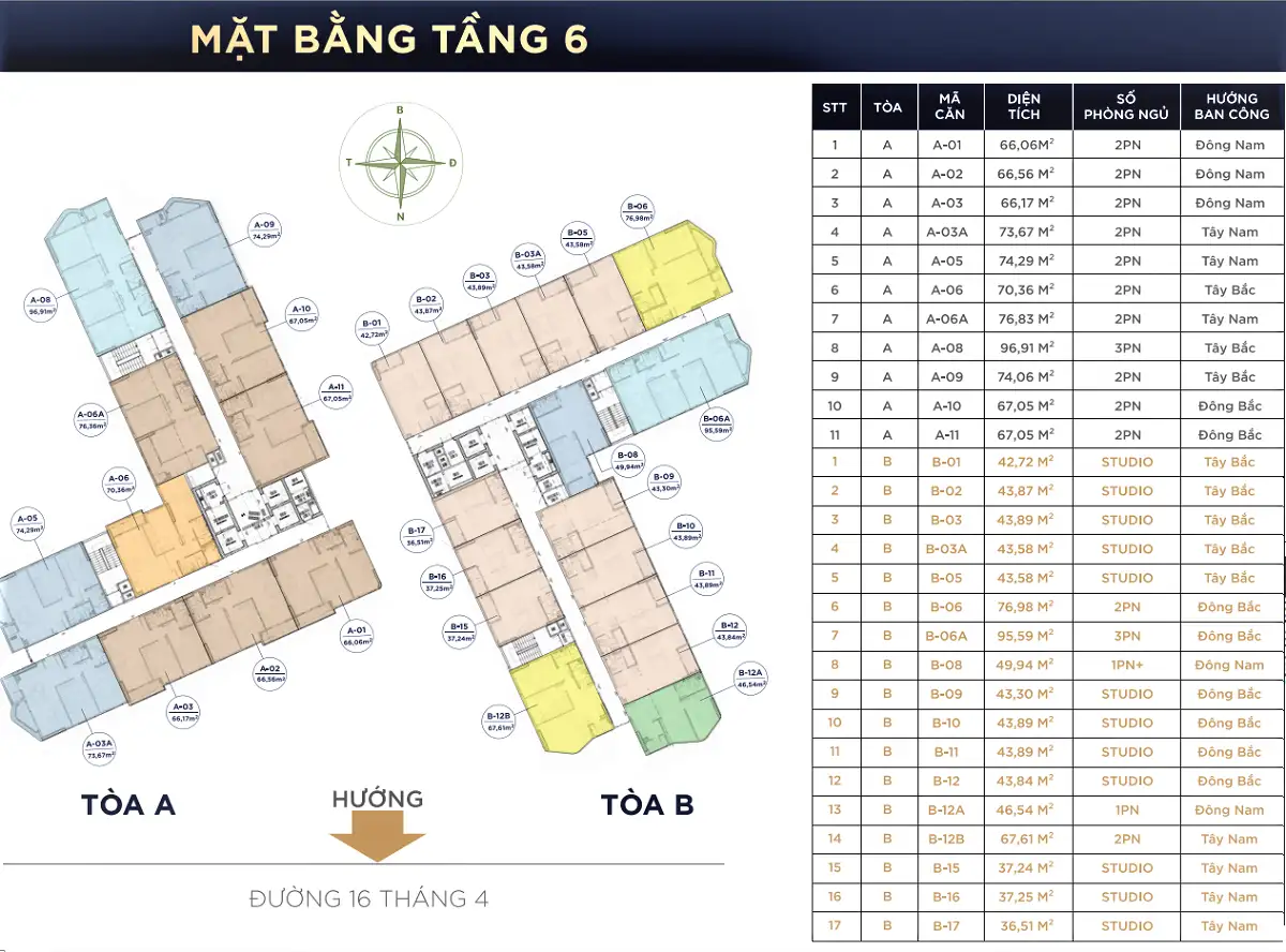 mat bang dien hình hacom tower mặt bằng điển hình tầng 6 hacom tower