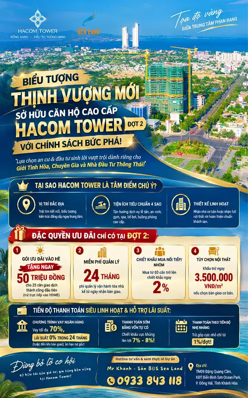 Mở bán đợt 2 căn hộ cao cấp hacom tower phan rang khánh hòa